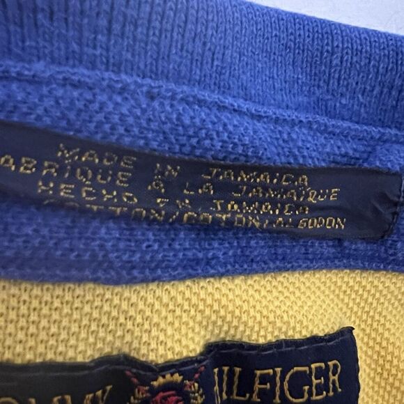 Tommy Hilfiger Polo Golf Shirt Mens L Short Sleeve Yellow Blue Striped Club Logo - Picture 7 of 10